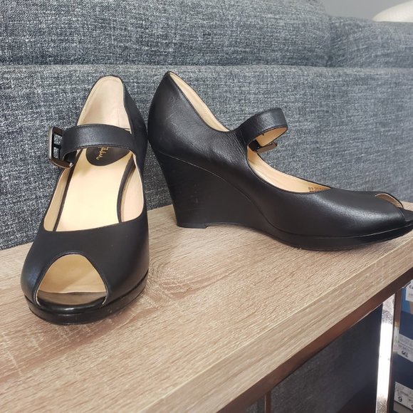 Cole Haan black open toe wedge heel size 9 - Picture 1 of 13
